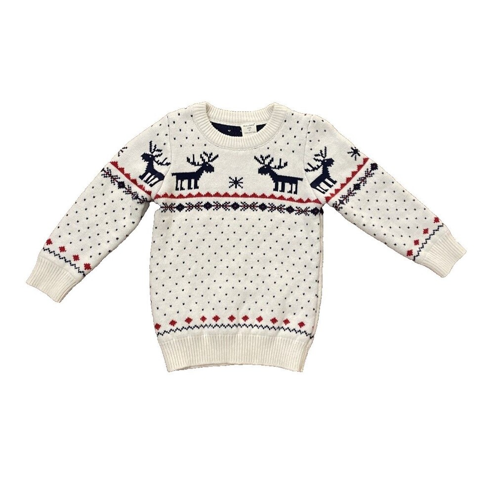 Mullsan Fair Isle Reindeer Cotton Knit Sweater Child Size 4T Holiday Christmas